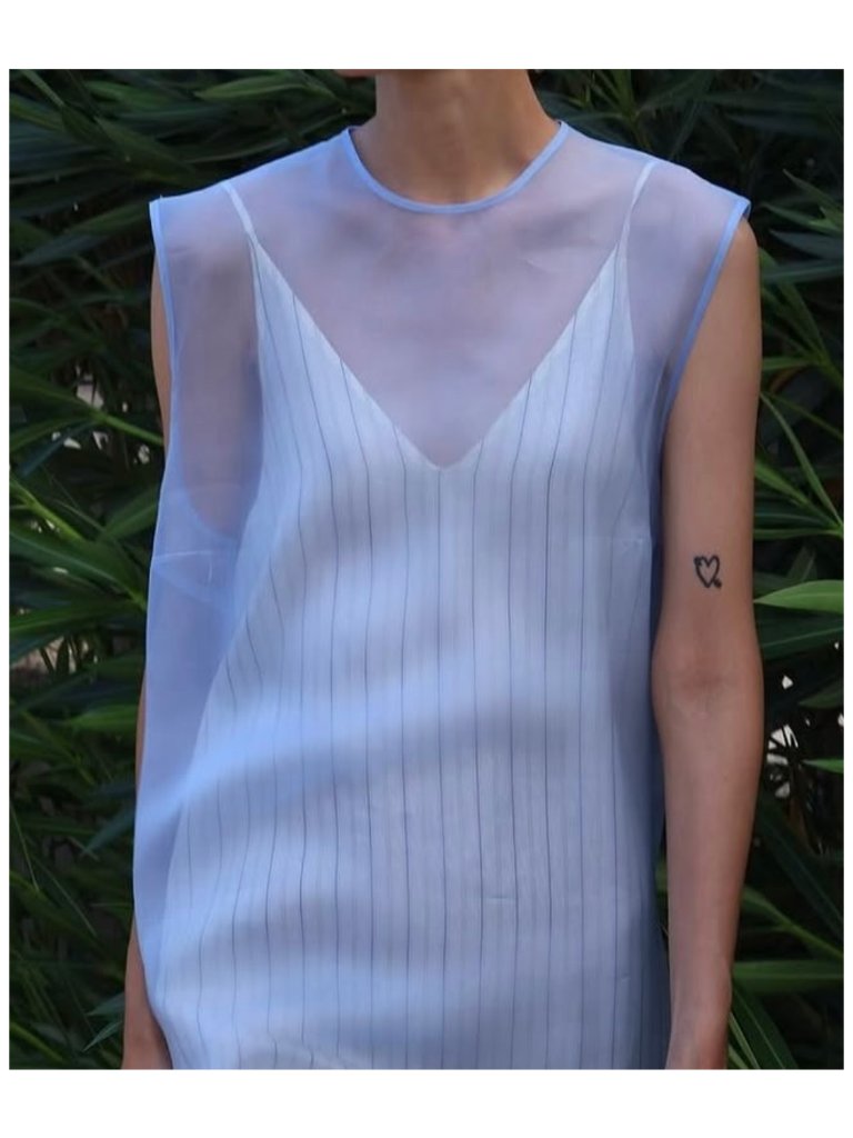 Alysi Sheer Silk Organza Sleeveless Tunic Top | Size Us 4 | Powder Blue
